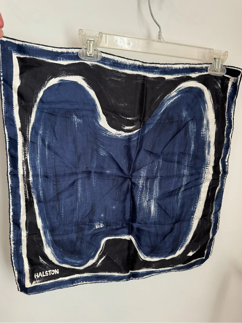 Vintage Halston Navy & Black Abstract Art Silk Scarf